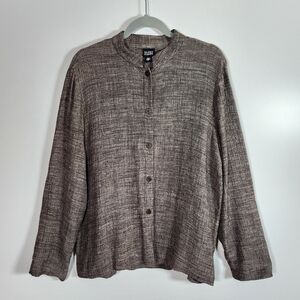 Vintage Eileen Fisher Black White Italian Linen Blend Lagenlook Blouse Large